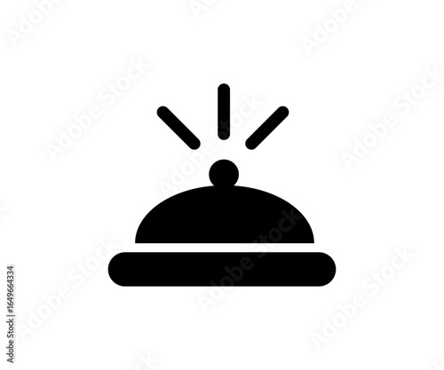 Black icon hotel bell. Hotel bell icon with radiating lines indicating ringing sound vector design and illustration.