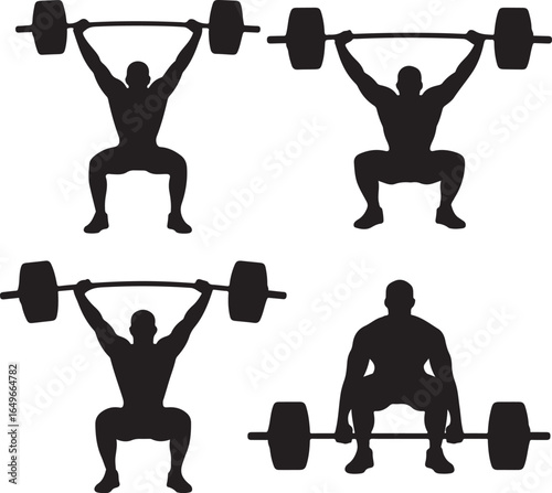 Four Silhouette Figures Performing Weightlifting Exercises With Barbells fitness strength