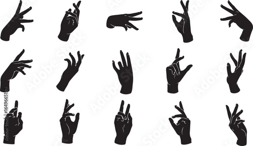 Vector art of collection of diverse hand gestures and finger signs, isolated on white background