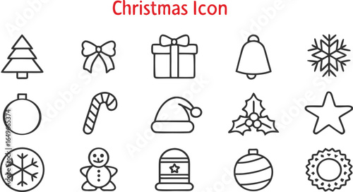 Christmas Holiday Line Art Icon Set Vector Illustration