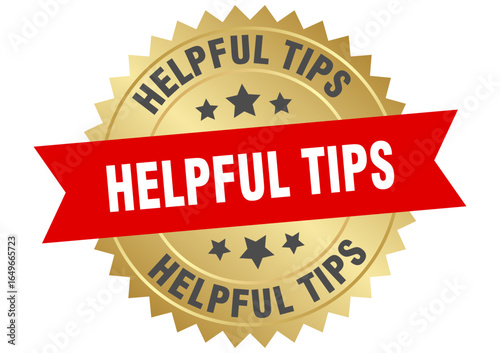 helpful tips. helpful tips round red and gold label isolated on transparent background