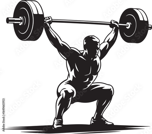 Bodybuilder Performing Weightlifting Squat With Barbell Overhead bodybuilding fitness