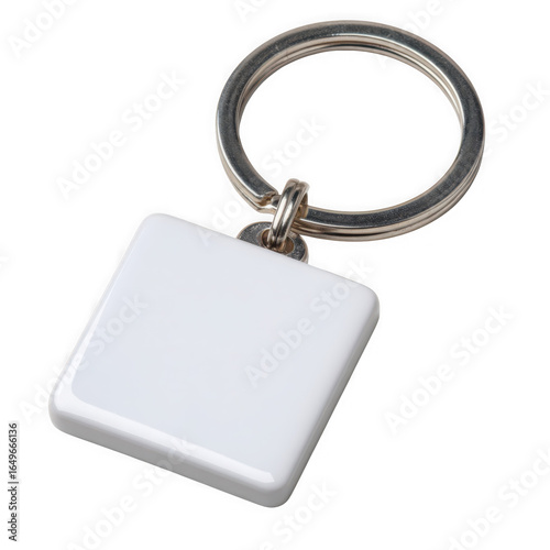 Blank white square keychain charm isolated on transparent background