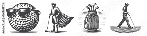Vintage Hand-Drawn Golfer Bag Illustration, Sports Equipment Engraved Vector for Golf and T-Shirt Design