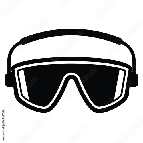 Isolated black silhouette of protective safety goggles with headband for industrial work