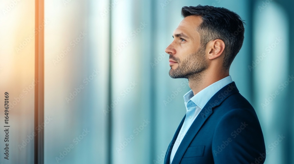 Fototapeta premium Pensive Businessman Gazing Out Window, Leadership ,Vision