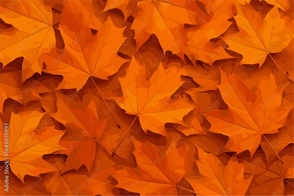 Fototapeta premium 敷き詰められた紅葉のシームレスパターン、秋のベクター背景