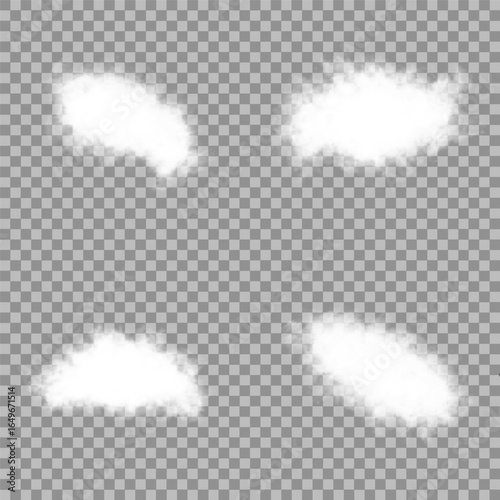 Transparent cloud, nature sky or food smoke art. Cloud, fire smoke wave and foggy nature element decoration. Vector set of realistic white cloud, fog or smoke in the sky. Vector illustration Smoke png