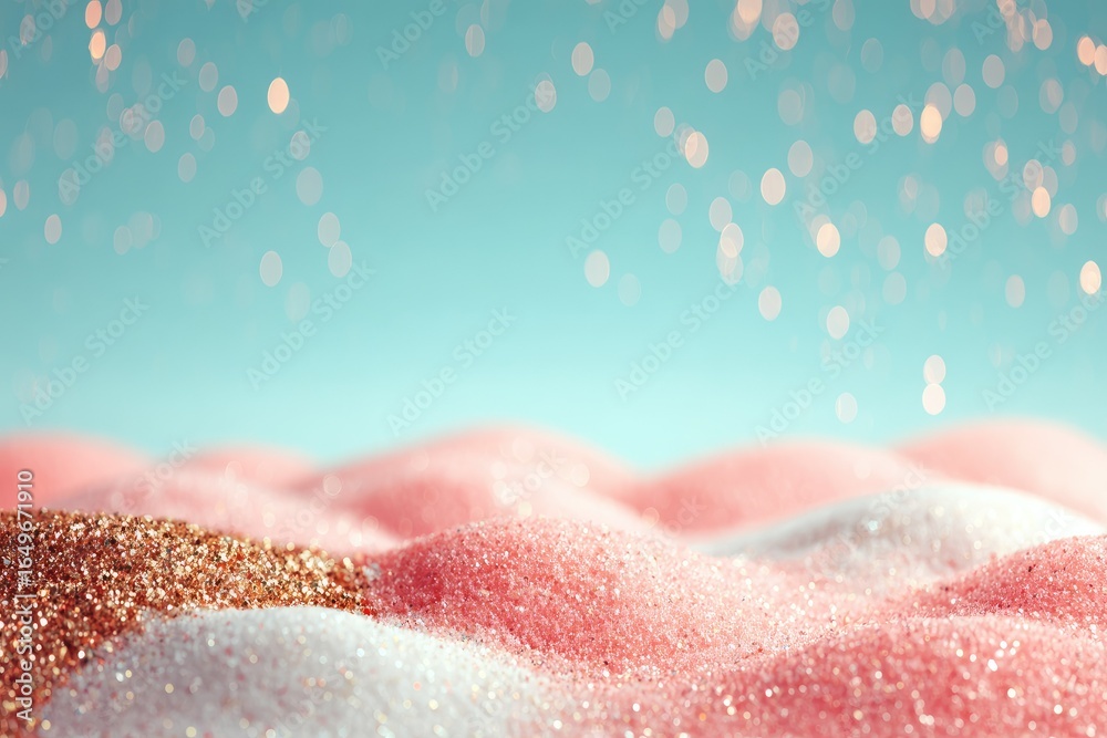 Fototapeta premium A delicate landscape of shimmering pink, gold, and white glitter.