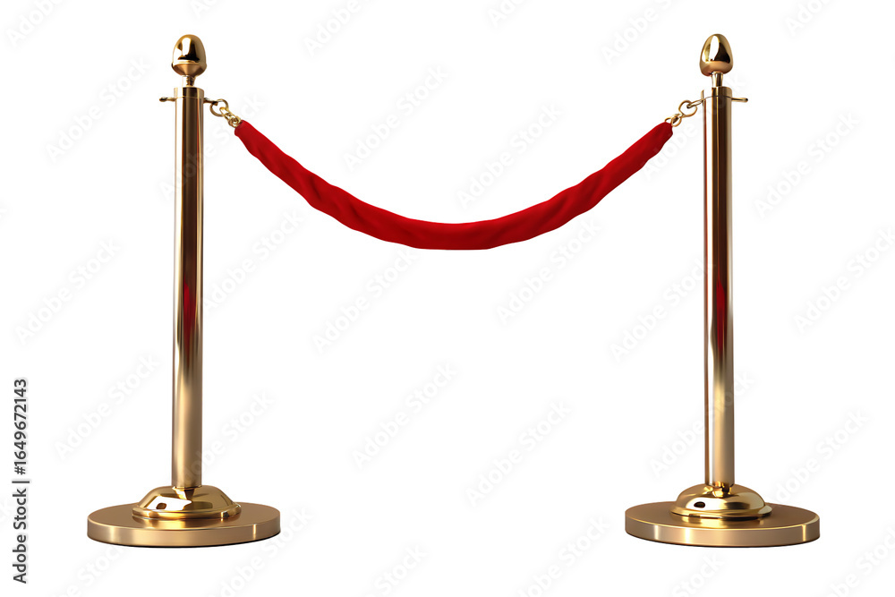 Golden stanchions with red velvet rope isolated on a transparent background Golden stanchions with red velvet rope isolated on a transparent background