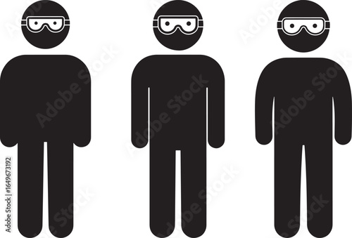 Three figures in silhouette wearing protective goggles and head coverings silhouette