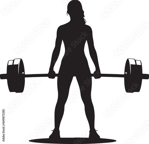 Female Silhouette Performing Deadlift with Barbell on White Background woman girl