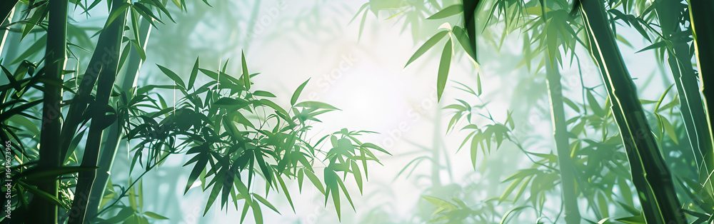 Naklejka premium Bamboo Leaves in Bright Sunlight Background.