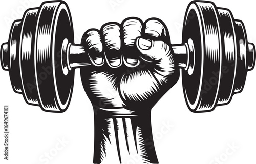 Hand holding a dumbbell, representing strength and fitness in a graphic style weight