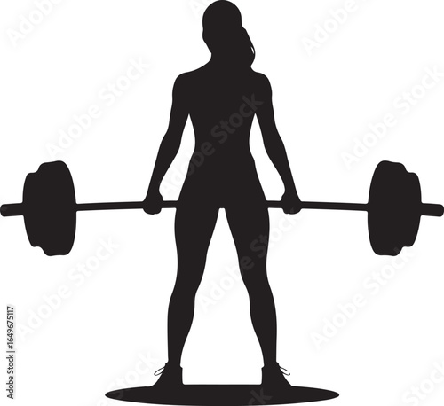 Silhouette of a woman performing a deadlift with a barbell on a white background fitness weightlifting