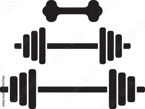 Collection of black silhouette icons of dumbbells and a kettlebell for fitness weights exercise