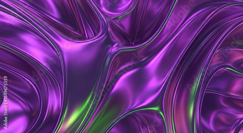 Vibrant purple and green metallic fluid surface with organic waves and shiny texture