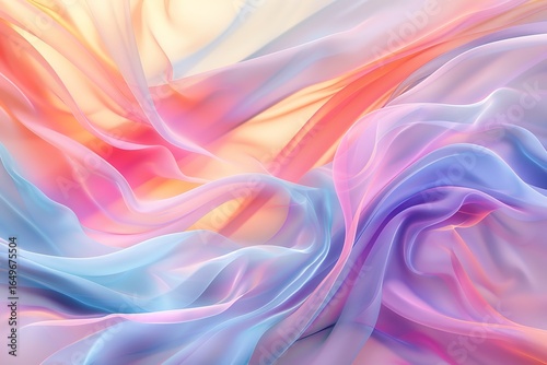 Abstract background. Colorful twisted shapes in motion. Digital art for poster, flyer, banner background or design element. Soft textures on pastel background