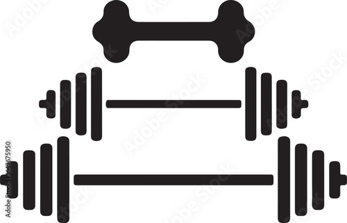 Collection of black and white dumbbell icons and silhouette weights fitness