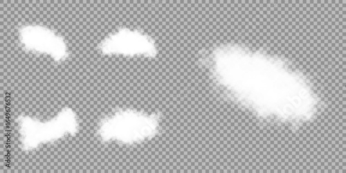 Vector mist, smog background. Vector illustration Transparent cloud, nature sky or food smoke art. Vector weather element on png background. Cloud, fire smoke wave and foggy nature element decoration.