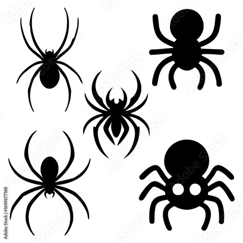 set of 5 spider icon vectors