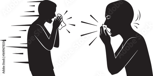 Two people in silhouette talking on phones with sound waves emanating outward silhouette