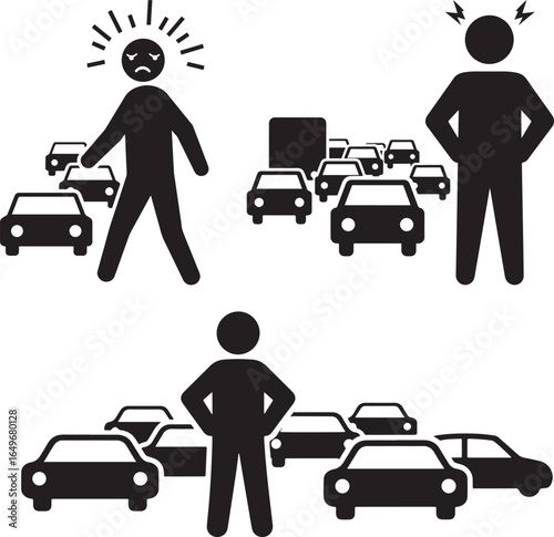 Traffic Jam Stress Icon Set