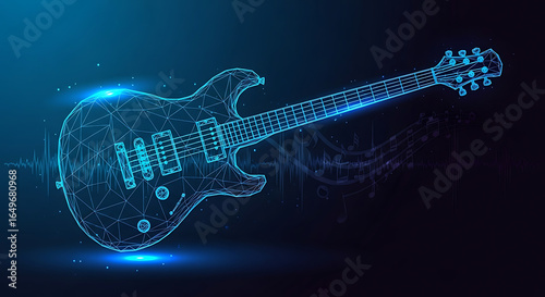 Low-Poly Blue Wireframe Electric Guitar