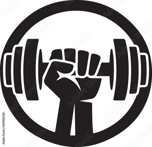 Fist holding a dumbbell inside a circular frame hand weight