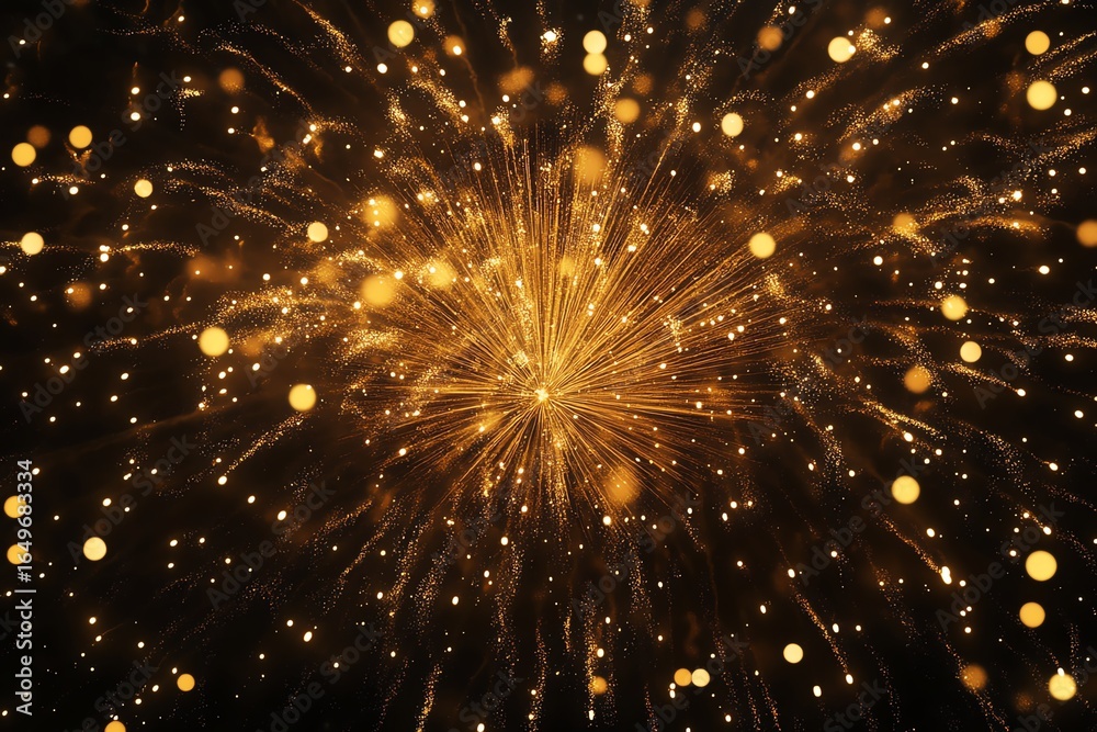 Fototapeta premium Golden fireworks festival elements set 4k backgrounds rendering