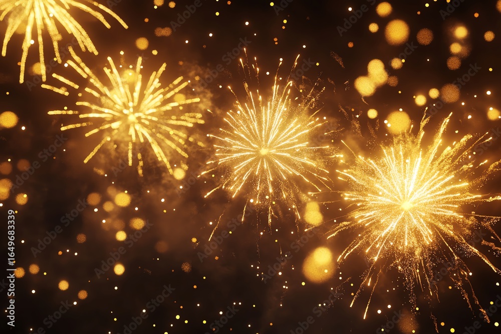 Fototapeta premium Golden fireworks festival elements set 4k backgrounds rendering