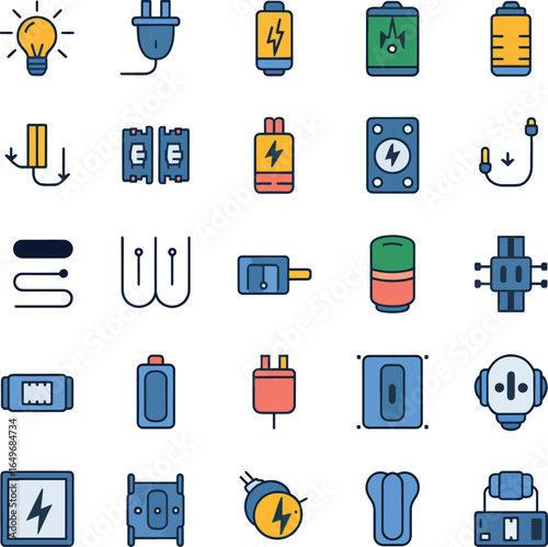 electrical power and energy tool icons bundle set isolated on transparent background