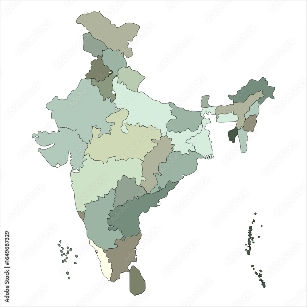 Obraz premium Detailed India Map, Editable vector map of India with states and borders for design, print, and web use.