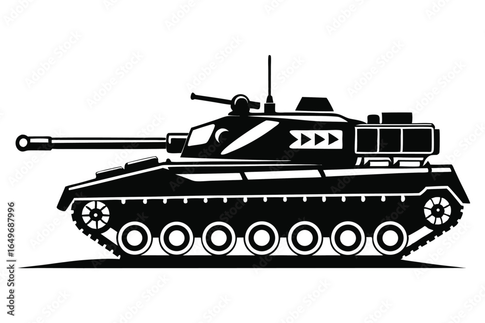 Fototapeta premium Bold Black Silhouette Depiction of Modern Military Tank Side View