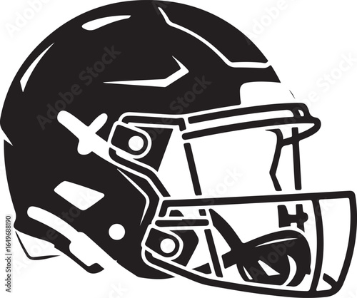 Black American football helmet with face mask and white accents sport equipment