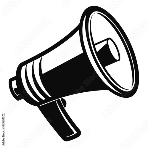 Black and White Graphic Illustration of a Bullhorn, Megaphone, or Loudspeaker