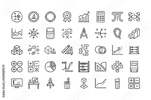 Mathematics Geometry Outline Icons Set Vector Collection