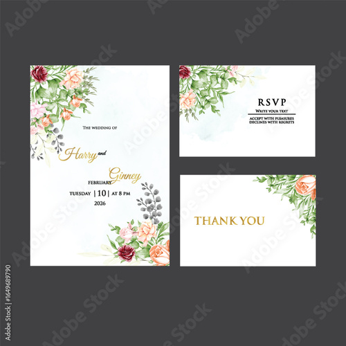 Elegant Floral Wedding Stationary Set: A beautifully arranged floral wedding stationary set, showcasing exquisite watercolor flowers and sophisticated design elements.
