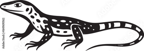 Black and White Stylized Lizard Illustration reptile