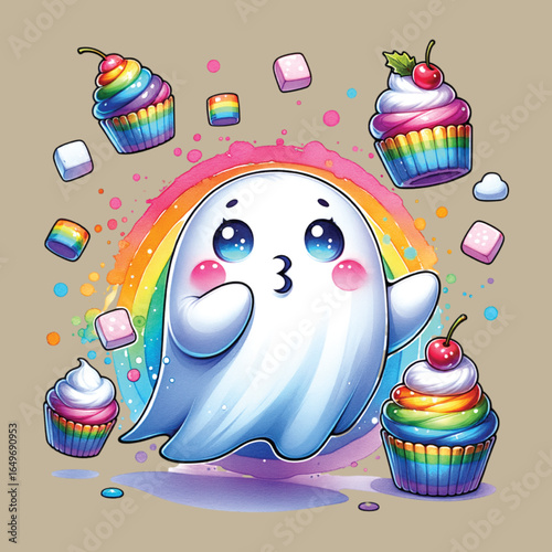 Cute Ghost with Rainbow