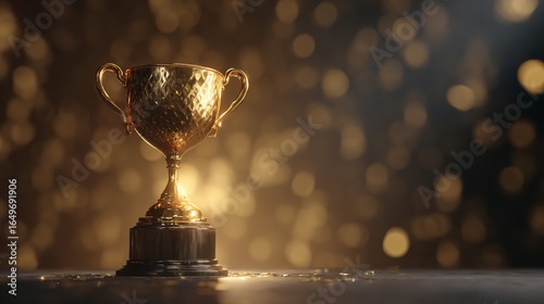 A gleaming golden trophy symbolizes victory and achievement radiant against a bokeh background with