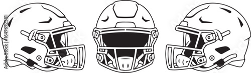 American football helmets shown from front and side profiles sport