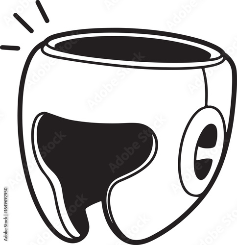 Black and white illustration of a boxing head guard protection sport