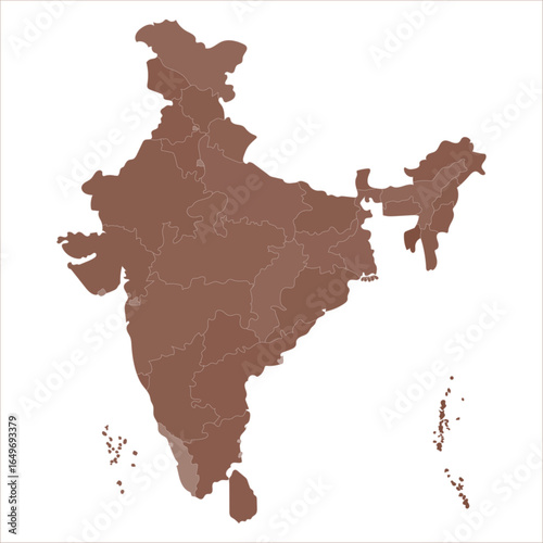 India Capitals Map, Large political map of India with color-coded states for easy reference. Indian map state coloured