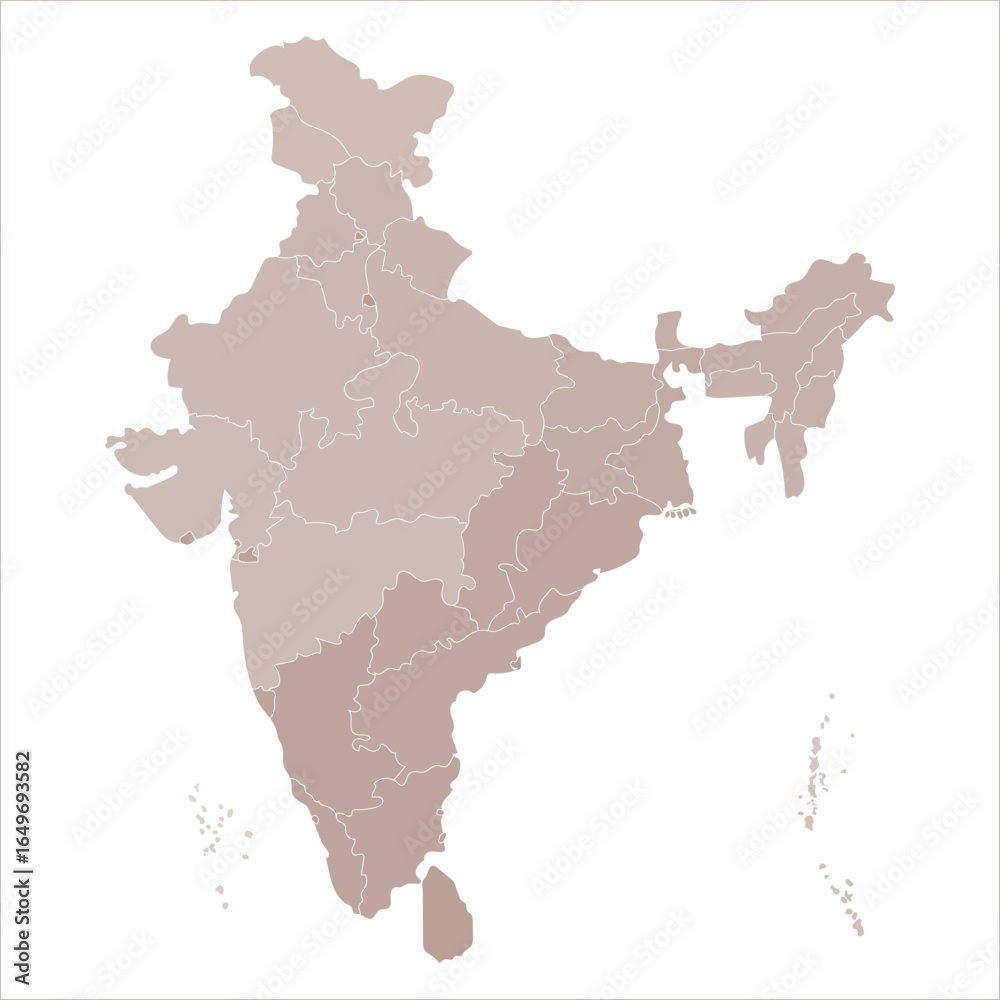 Obraz premium India Capitals Map, Large political map of India with color-coded states for easy reference. Indian map state coloured