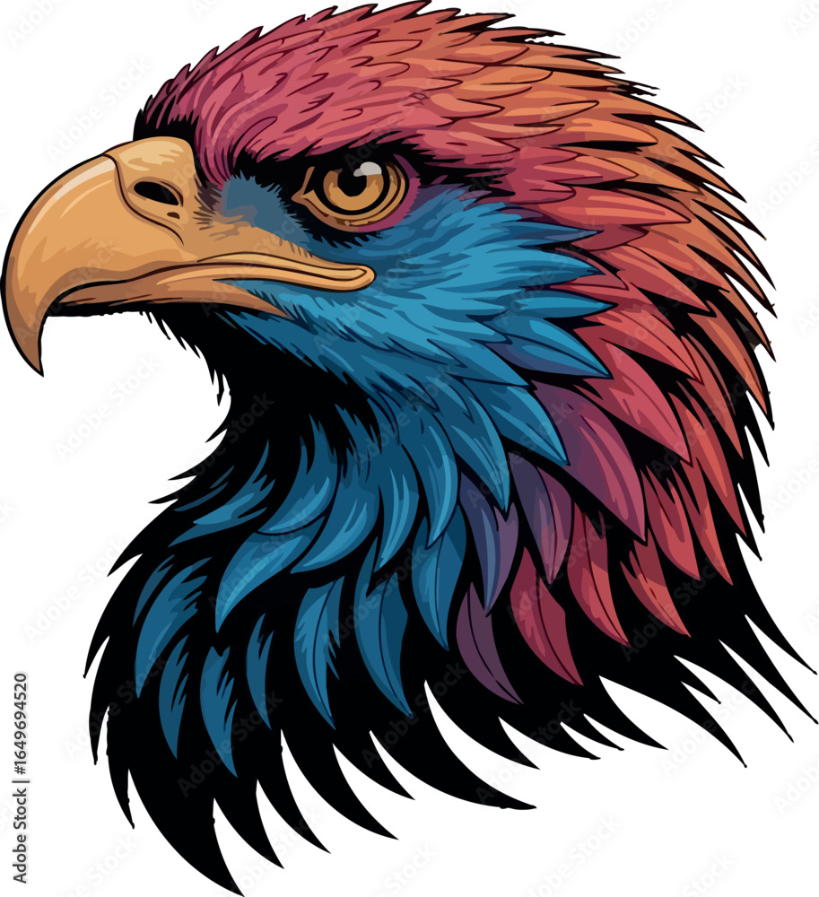 Fototapeta premium Majestic Eagle Portrait: A close-up portrait of a vibrantly colored eagle, showcasing its sharp focus, intense gaze, and intricate feather details.
