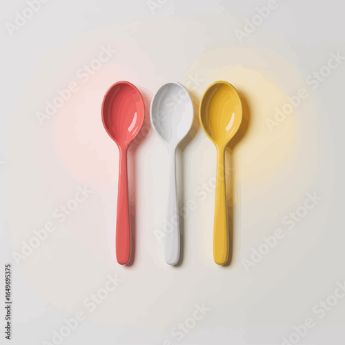 Three colorful spoons are displayed, highlighting their vibrant hues and modern design. Great for any table setting and perfect for lifestyle or dining articles.