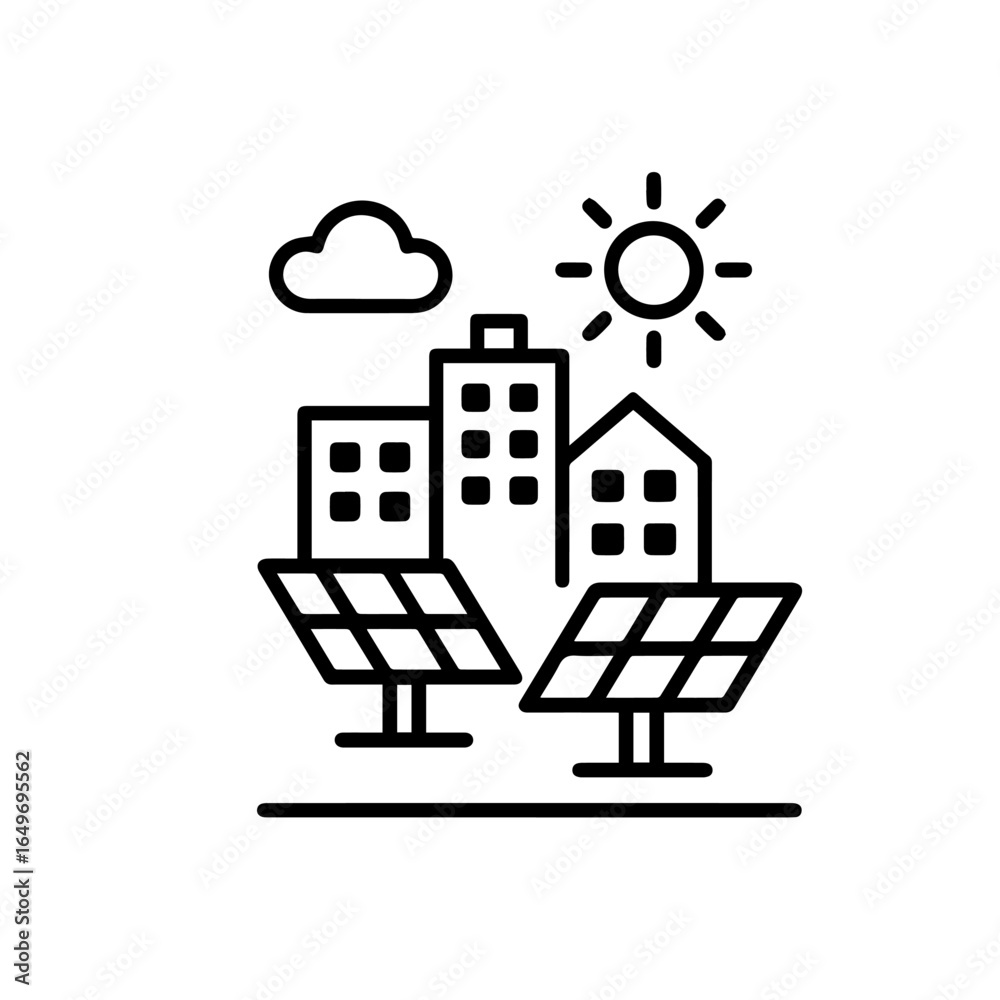 Obraz premium Line icon solar powered city vector on white background Vector line icon on white background