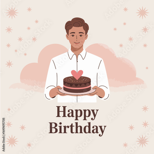A cheerful scene of a man presenting a birthday cake, encapsulating the joy, love, and celebration associated with birthdays and special occasions.