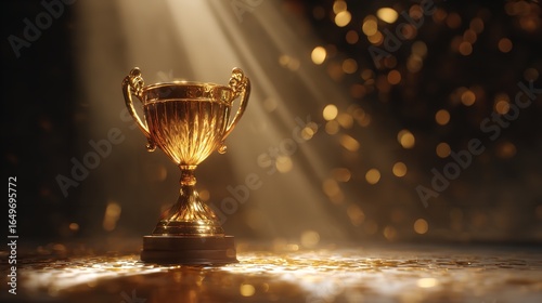 Glistening golden trophy shining under spotlight a symbol of achievement and victory with bokeh blur